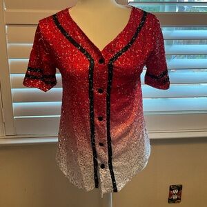 Weissman Jersey Sequin Button-Up Top Dance Jazz size 10